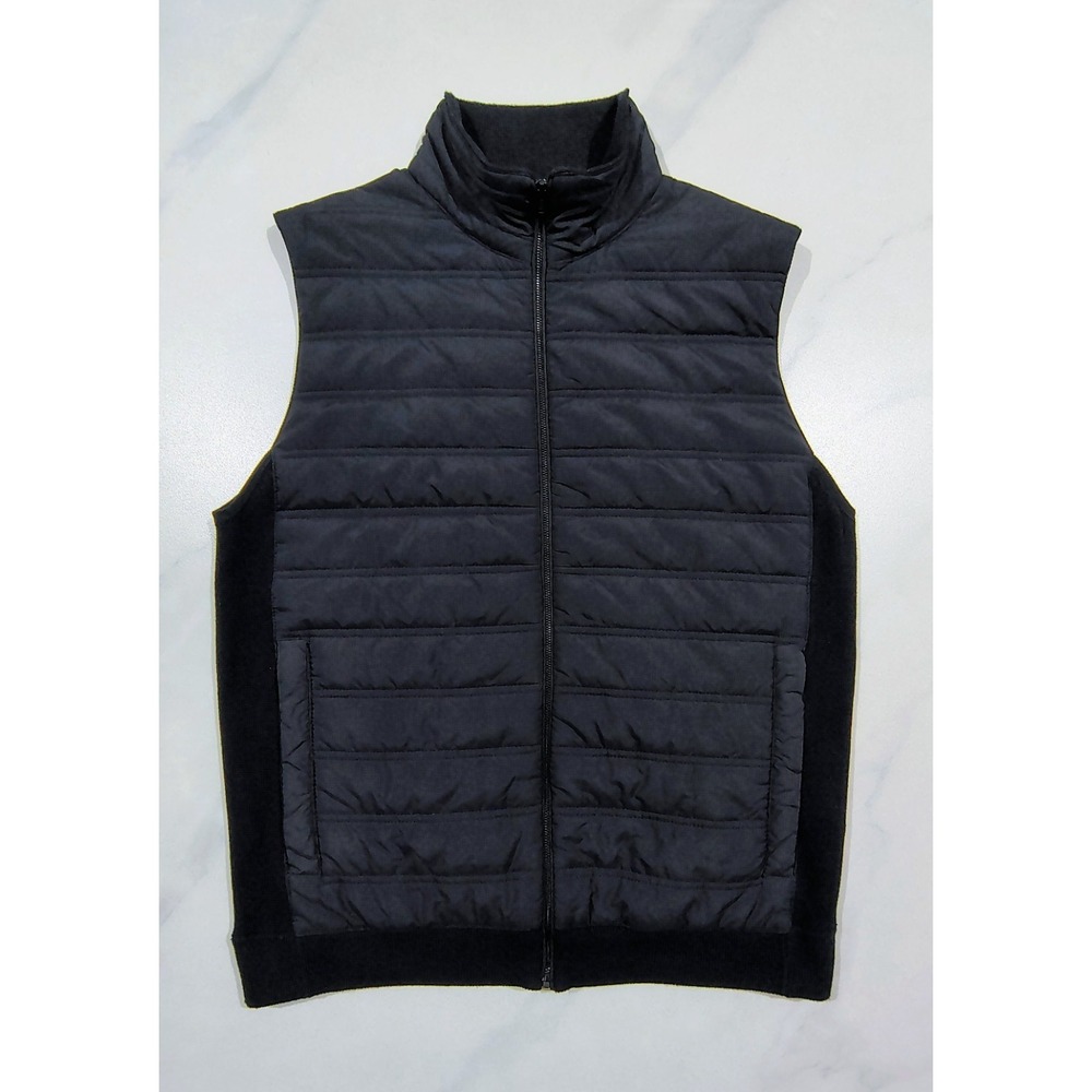 REISS Mens Vest Quilted Knit Gilet Black Medium Full Zip Newford